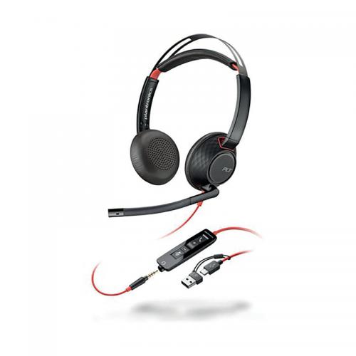 HP Poly Blackwire C5220 Stereo Headset with 3.5mm jack and USB Adaptor