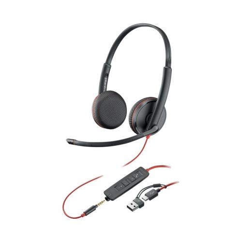 HP Poly Blackwire C3225 3.5mm and USB UC Stereo Headset with USB-A to C Adaptor