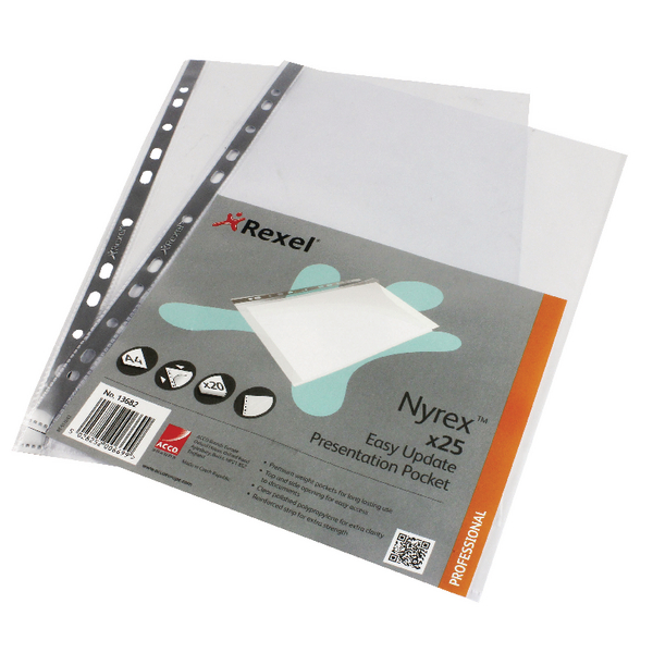 Rexel Nyrex Top and Side Opening Punched Pockets [Pack of 25]