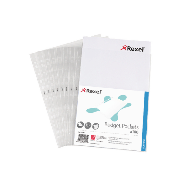 Rexel Budget Punched Pockets A4 Clear [Pack of 100]
