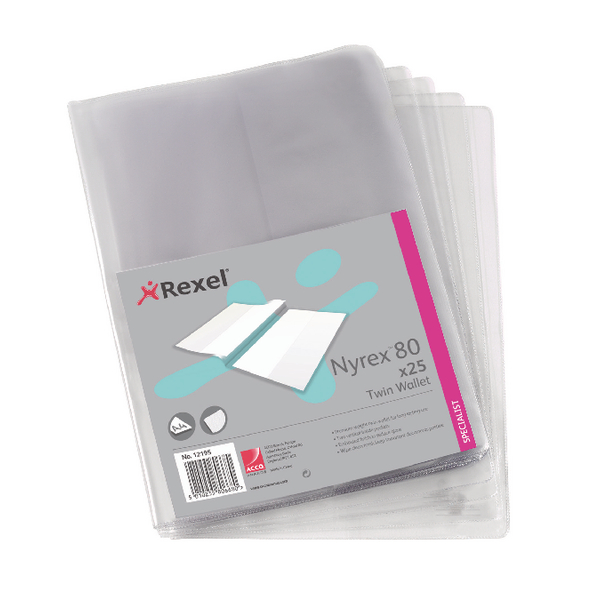 Rexel Nyrex Twin Wallet Clear [Pack of 25]