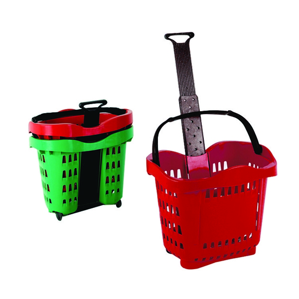 Plastic Shopping Basket Trolley Red