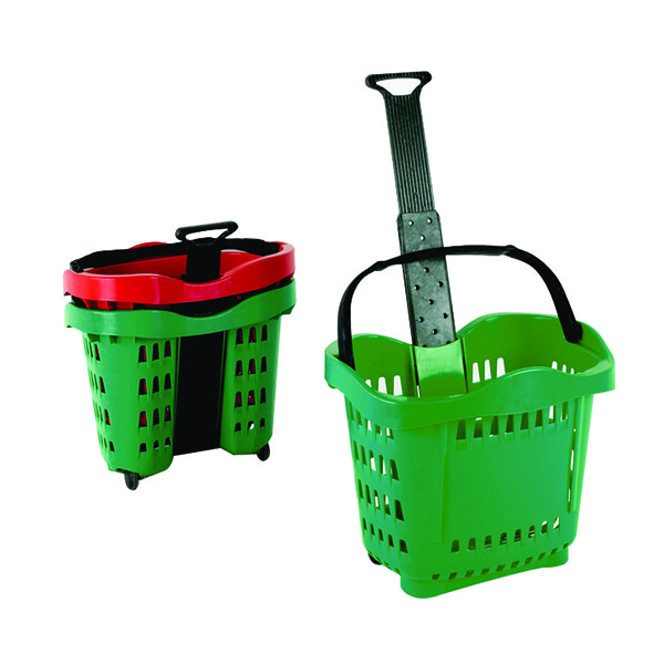 Plastic Shopping Basket Trolley Green
