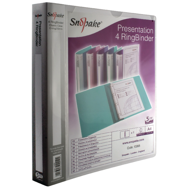 Snopake Presentation 4Ring Binder A4 25mm Clear 13368