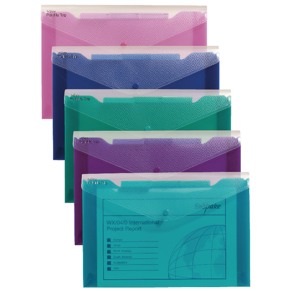 Snopake Polyfile Trio Electra A4 Assorted [Pack of 5]