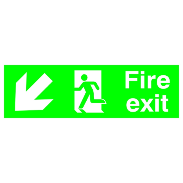 Safety Sign:Fire Exit Left and Down 150x450mm PVC