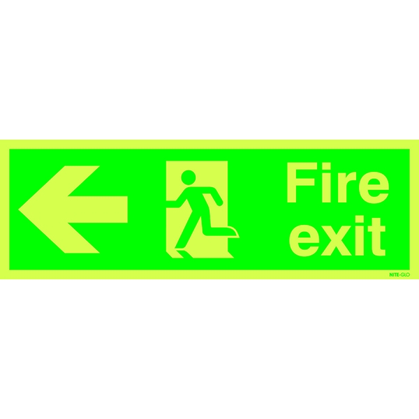 Photoluminescent Sign:Fire Exit Left 150x450mm PVC
