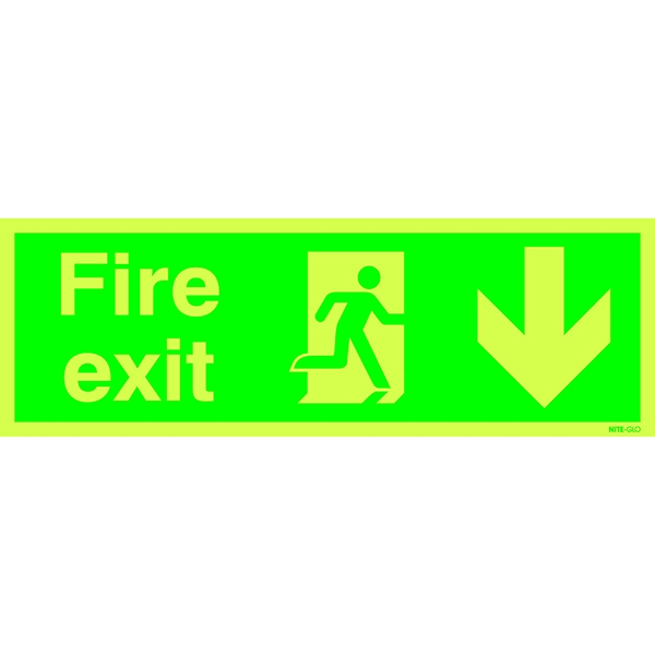 Photoluminescent Sign:Fire Exit Down 150x450mm PVC