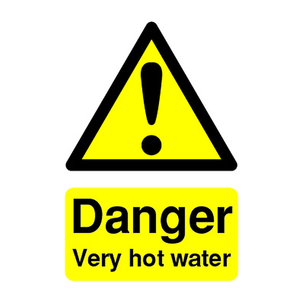 Warning Sign:Danger Very Hot Water 70x50mm PVC
