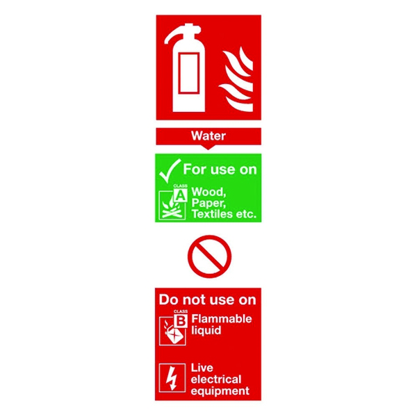 Fire Sign:Water Extinguisher Information 280x90mm Self Adhesive