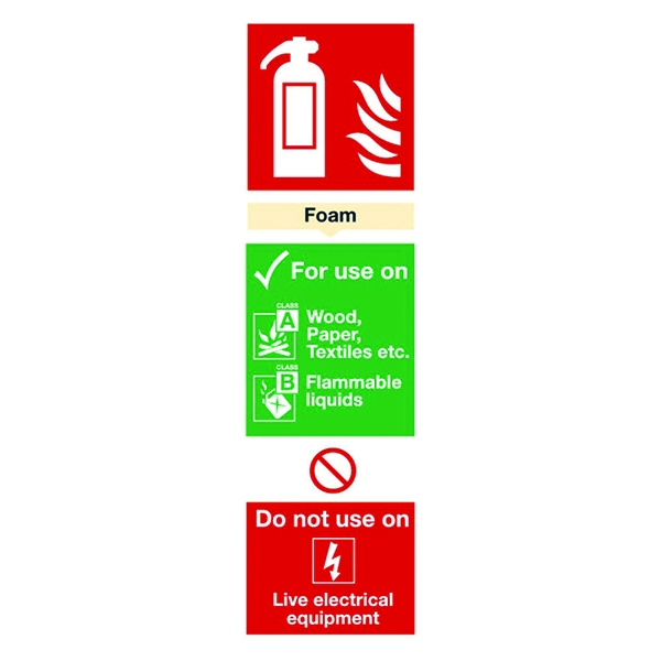 Fire Sign:Foam Extinguisher Information 280x90mm Self Adhesive