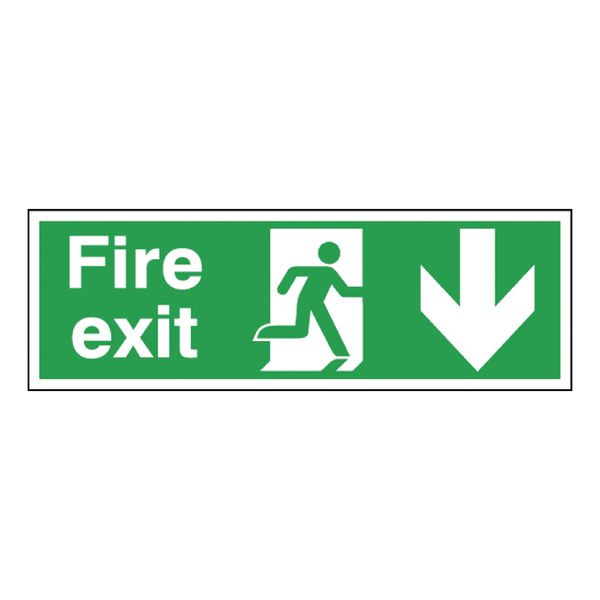 Fire Sign:Fire Exit Down 150x450mm Self Adhesive