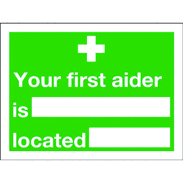 Safety Sign:Your First Aider Name and Location 150x200mm Self Adhesive