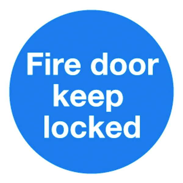 Mandatory Sign:Fire Door Keep Locked 100x100mm Self Adhesive [Pack of 5]