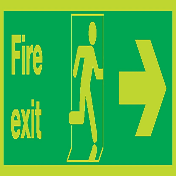 Photoluminescent Sign:Fire Exit Right 150x450mm Self Adhesive