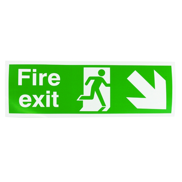 Safety Sign:Fire Exit Right and Down 150x450mm Self Adhesive