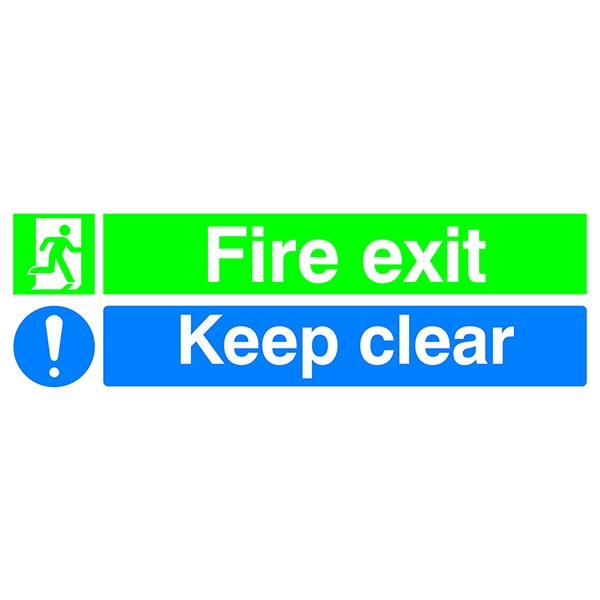 Safety Sign:Fire Exit and Keep Clear 150x450mm PVC