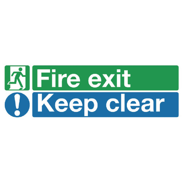 Safety Sign:Fire Exit and Keep Clear 150x450mm Self Adhesive