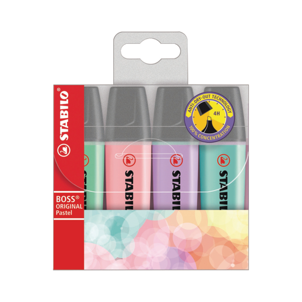 Stabilo Boss Highlighters Assorted Pastel [Pack of 4]