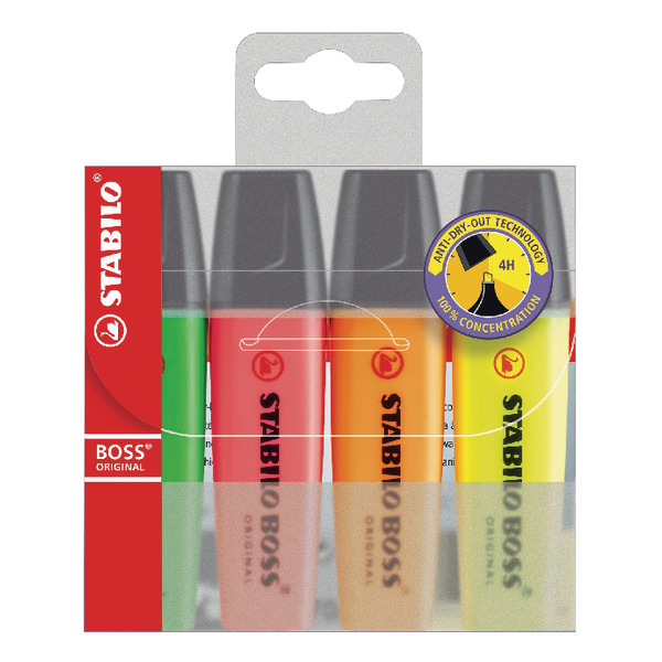 Stabilo BOSS Original Highlighters Assorted [Pack of 4]