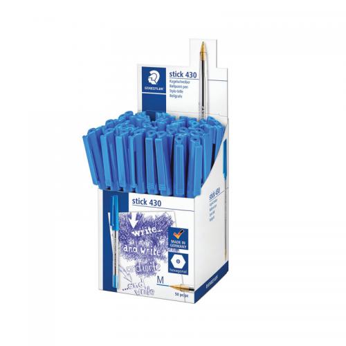 Staedtler Stick 430 Ballpoint Pens in CDU Blue [Pack of 50]