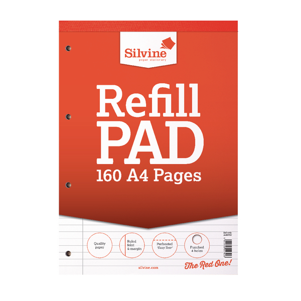 Silvine Refill Pad A4 80 Leaf Ruled and Margin [Pack of 6]