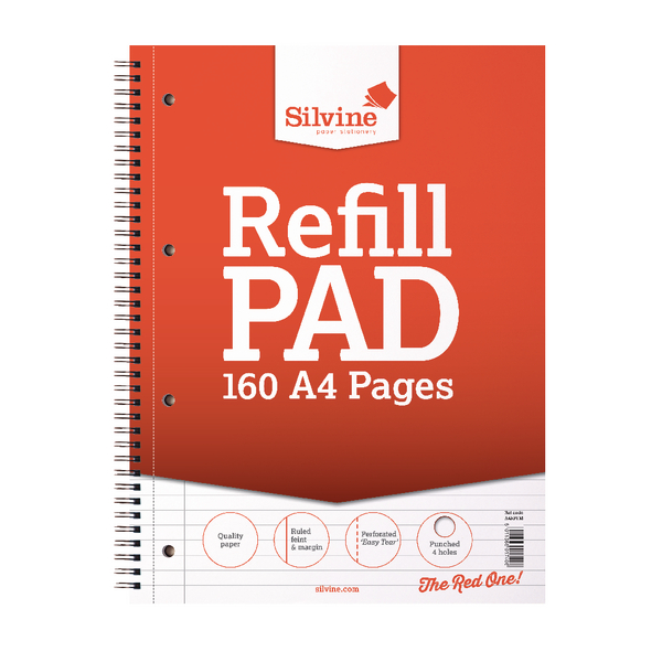 Silvine Refill Pad A4 Wirebound 80 Leaf Ruled and Margin [Pack of 6]