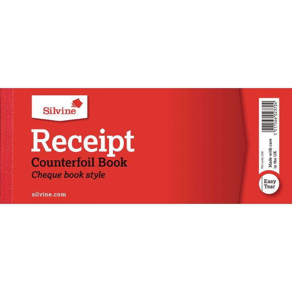 Silvine Receipt Book 3x8 Inch Counterfoil [Pack of 36]