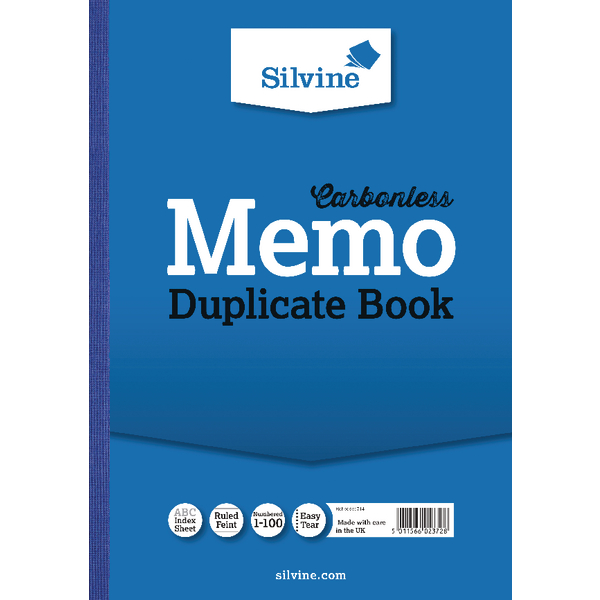 Silvine Carbonless Duplicate Memo Book Blue [Pack of 3]