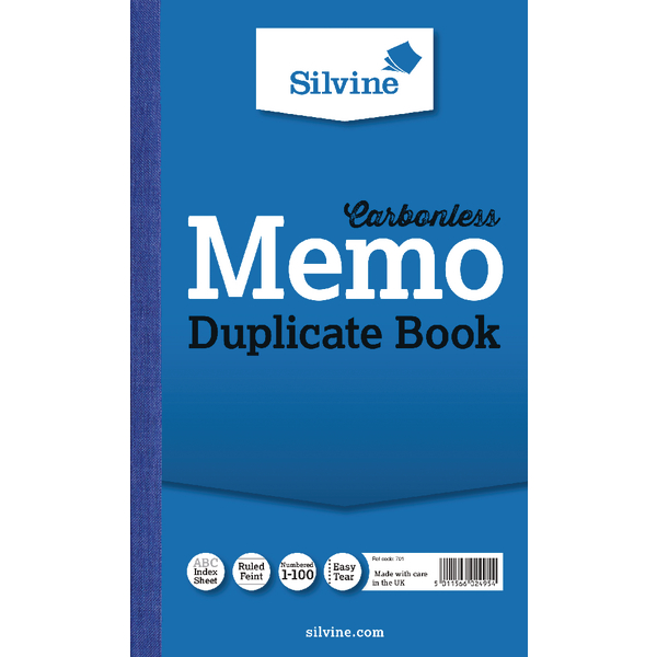 Silvine Duplicate Book 8.3x5 Inch Memo Carbonless [Pack of 6]