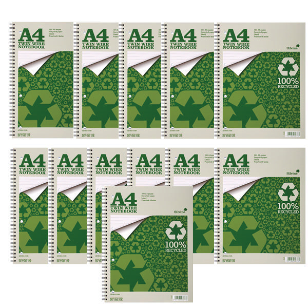 Silvine A4 Everyday Recycled Wirebound Notebook [Pack of 12]