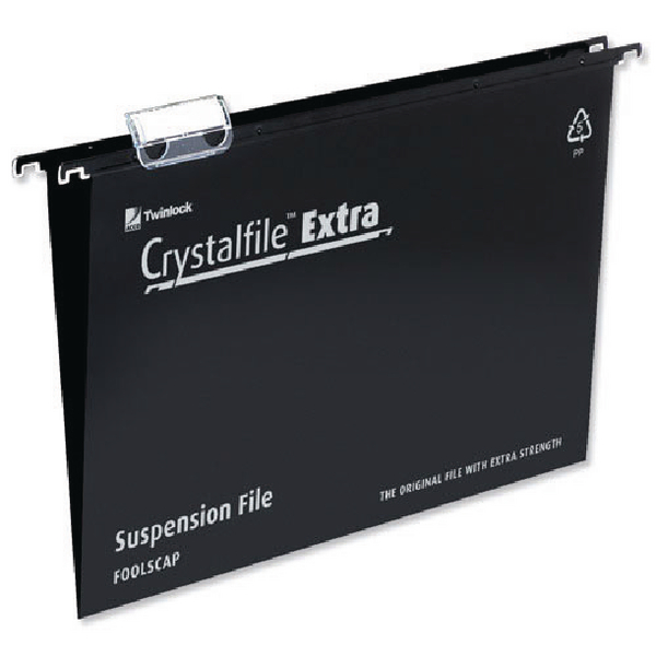 CrystalFile Extra Suspension File Foolscap 15mm Black [Pack of 25]