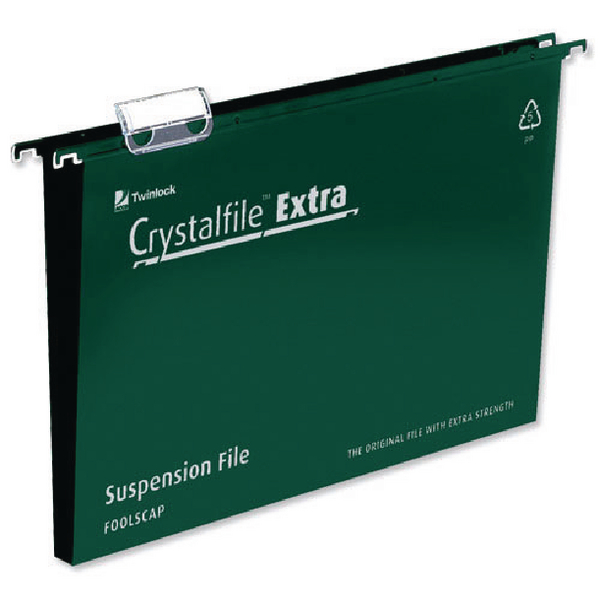 CrystalFile Extra Suspension File Foolscap 50mm Green [Pack of 25]