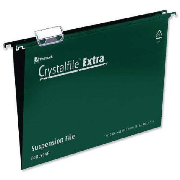 CrystalFile Extra Suspension File Foolscap Green [Pack of 25]