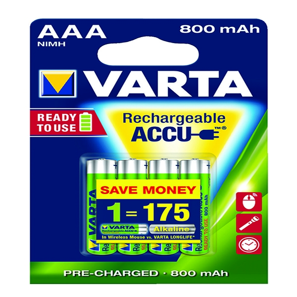 Varta AAA Rechargeable Accu Battery NiMH 800 Mah [Pack of 4] 56703101404