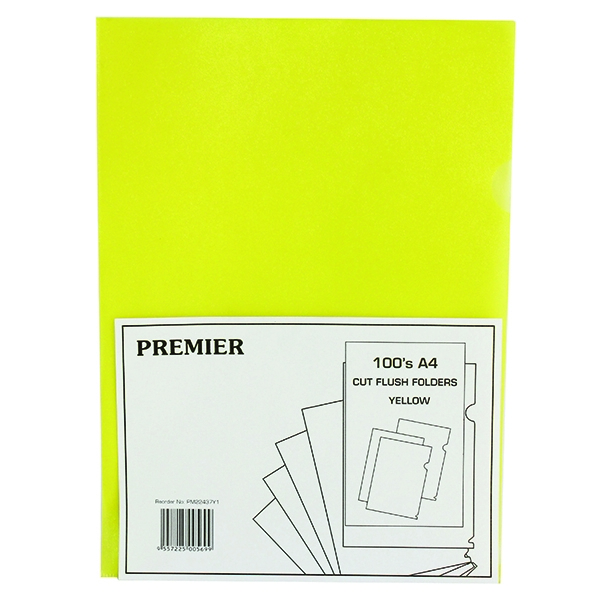 Cut Flush Folder Yellow [Pack of 100]