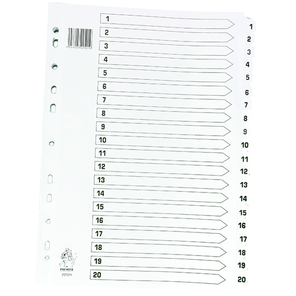 Mylar Index A4 1-20 White