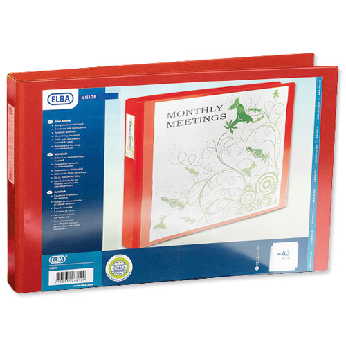 Elba Vision A3 Landscape Ring Binder Red alternative image 1
