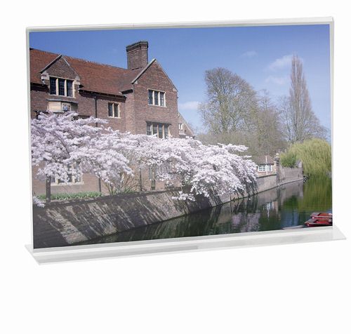 Deflecto Stand Up Sign Holder A4 Landscape Clear alternative image 1