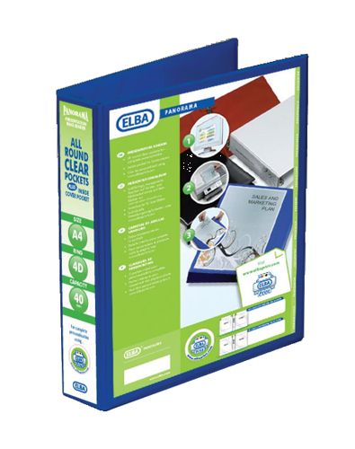 Elba A4 4 D-Ring Panorama Presentation Binder Panorama Presentation Binder 40mm Blue [Pack of 6] alternative image 1