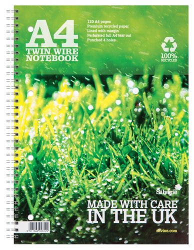 Silvine A4 Everyday Recycled Wirebound Notebook [Pack of 12] alternative image 1