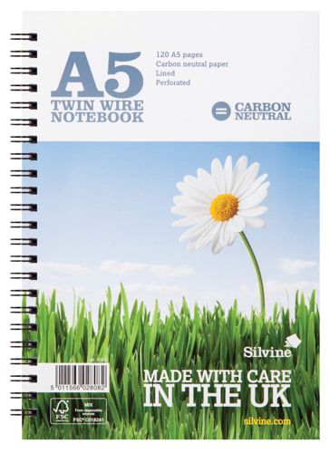 Silvine Co2 Neutral A5 Wiro Notebook [Pack of 5] alternative image 1