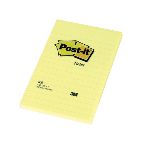 Post-It 102x152mm Feint Ruled Yellow [Pack of 6] alternative image 1