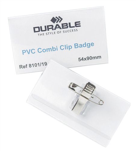 Durable Badge 40x75mm Combi Clip Name [Pack of 50] alternative image 1