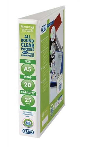 Elba Panorama 2 D-Ring Presentation Binder A5 25mm White [Pack of 6] alternative image 1