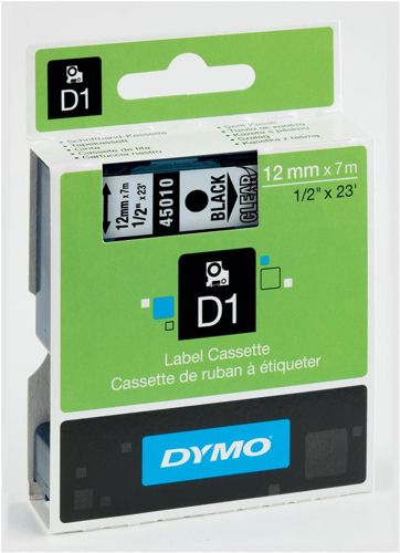 Dymo D1 Labels 12mm Black on Clear alternative image 1