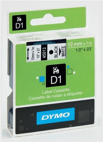 Dymo D1 Labels 12mm Black on White alternative image 1