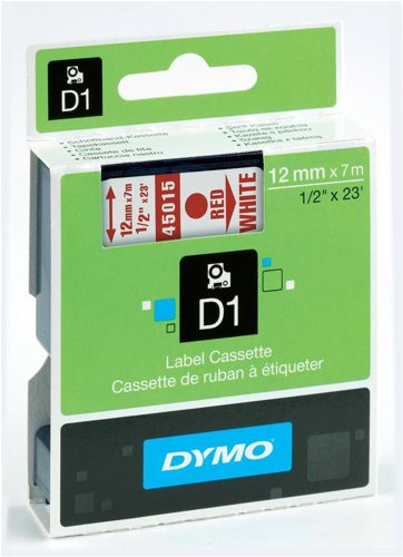 Dymo D1 Labels 12mm Red on White alternative image 1