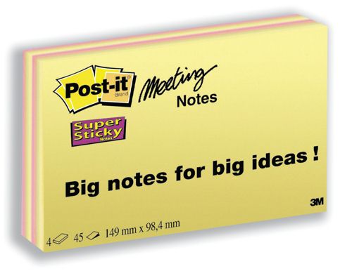 3M Post-It Super Sticky Notes Neon 149x98mm [Pack of 4] alternative image 1
