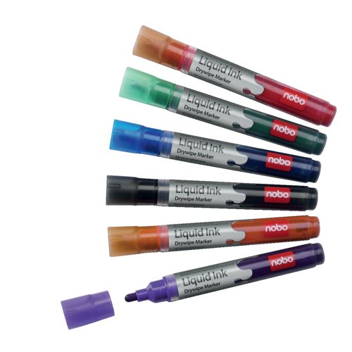 Nobo Liquid Ink Drymarkers Assorted [Pack of 6] alternative image 1